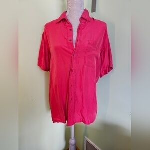 Robert Stock Button Up Shirt Large 100% silk short sleeve shirt